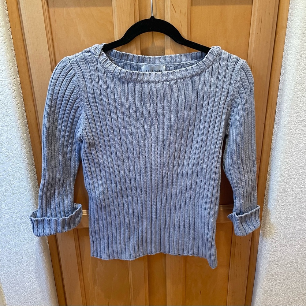 Blue Esperanto knit sweater with cuffed half sleeves size small